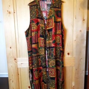 Vintage Christine David Abstract Print Sleeveless Single Tie Front Kimono